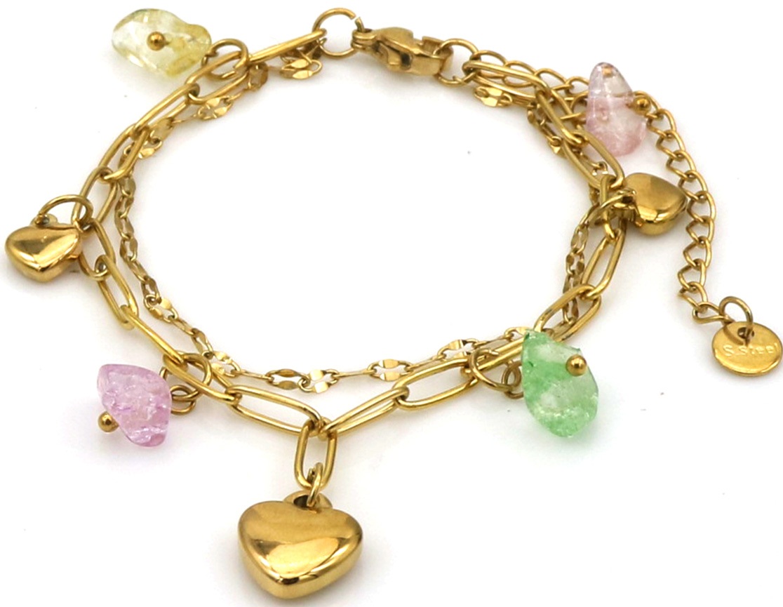 A-B11.2 B2583-032G-5 S. Steel Bracelet Hearts - Stones 16-21cm Multi