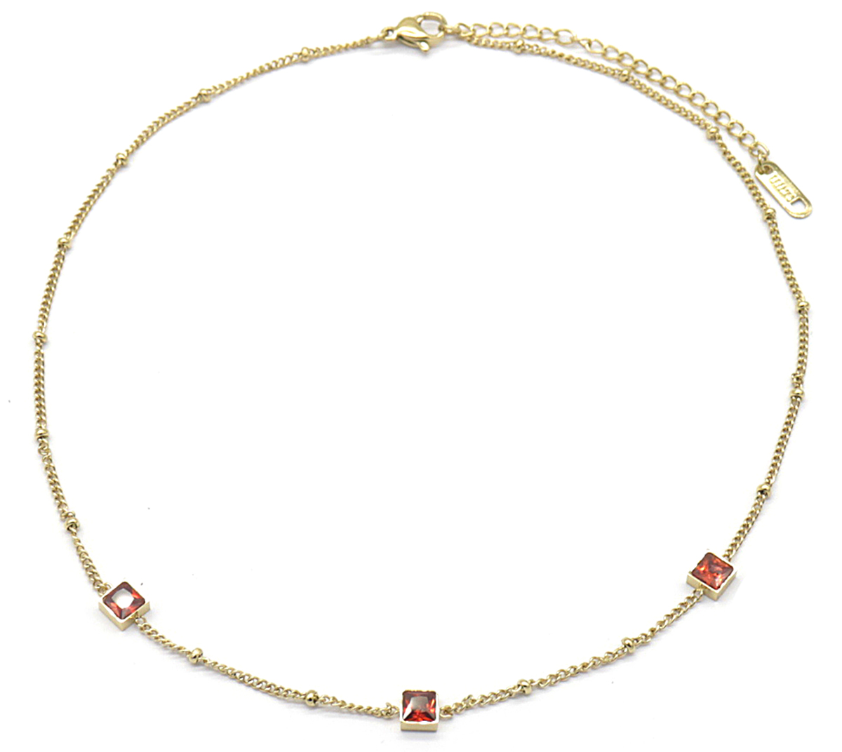 F-F23.1 N028-003G S. Steel Necklace with Cubic Zirconia Red