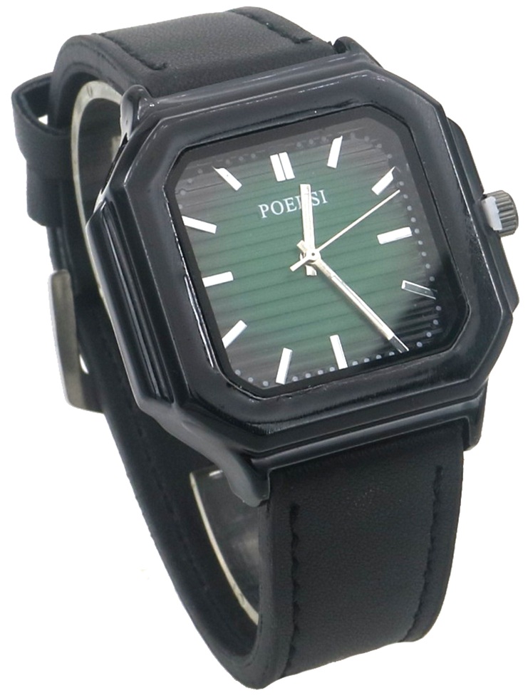 C-C17.5 W002-115-3 Quartz Watch PU Strap Black-Green