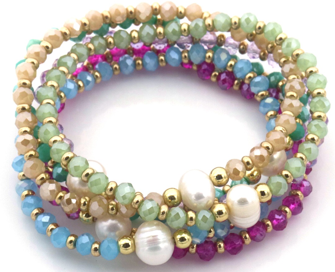 F-D7.5 B2529-001 Bracelet Set Glassbeads Freshwater Pearl - 5pcs