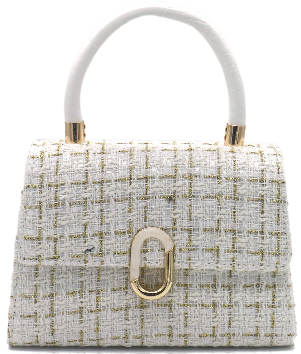 Q-G7.2 BAG1020-001-2 PU with Fabric Bag 21x16x8cm White