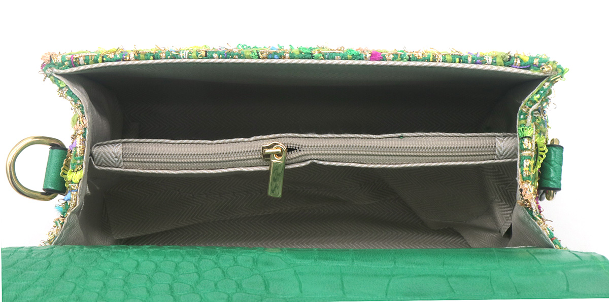 Q-H8.2 BAG1020-001-4 PU with Fabric Bag 21x16x8cm Green