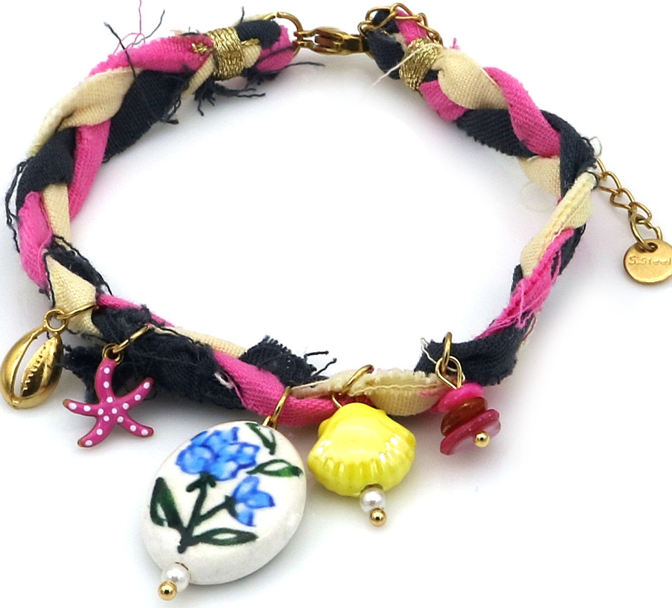 J-F6.1 B221-504-1 Rope Bracelet S. Steel Charms 16-21cm