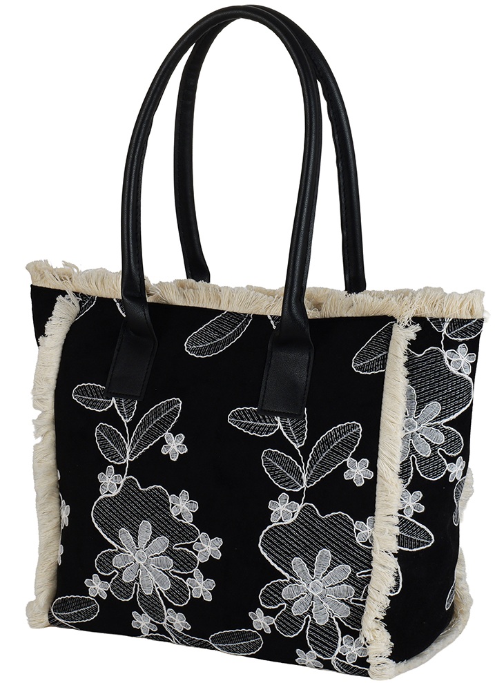 R-E7.2  BAG1021-026-2 PU Shopper Embroidered 44x27x16cm Black