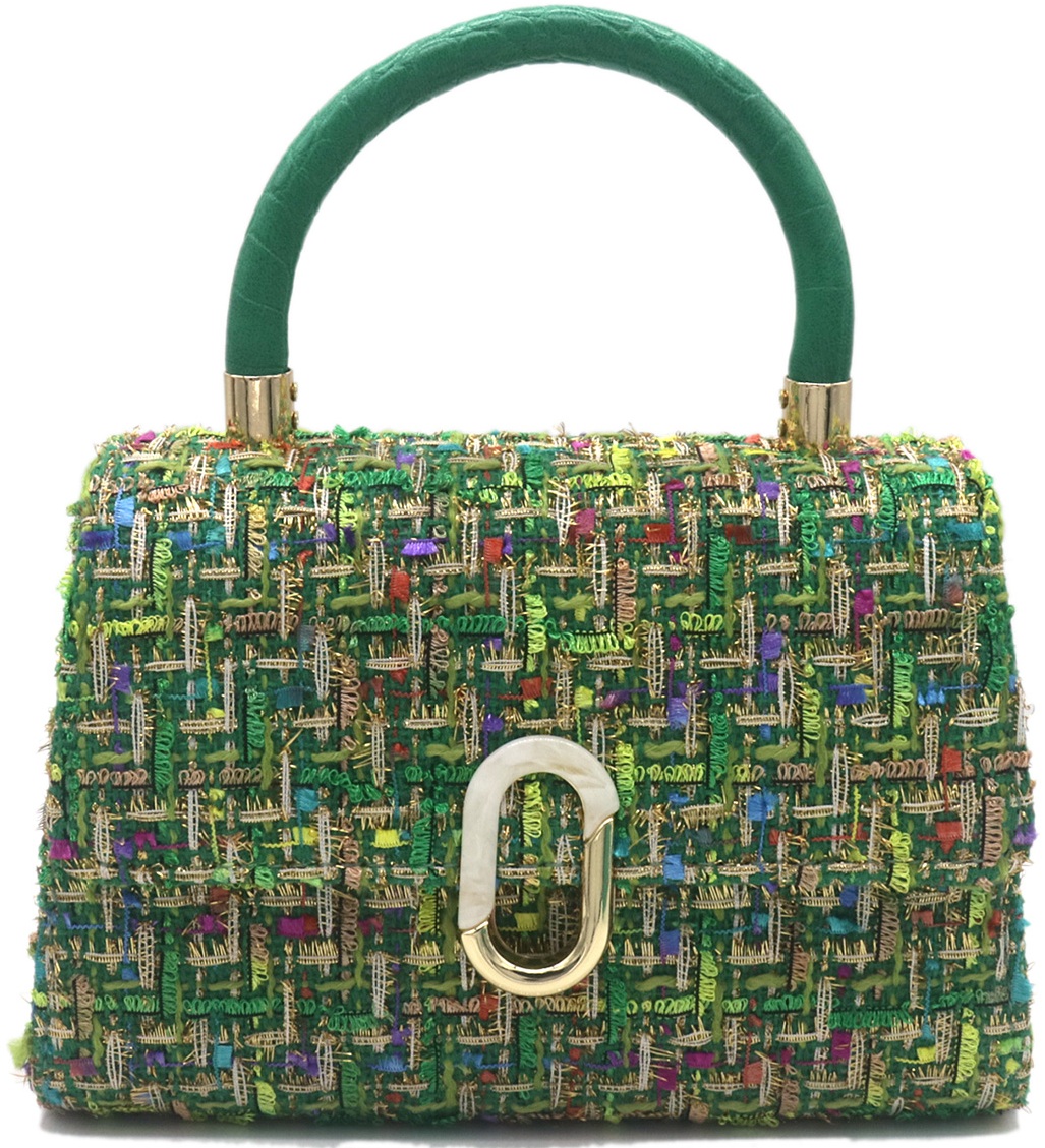 Q-H8.2 BAG1020-001-4 PU with Fabric Bag 21x16x8cm Green