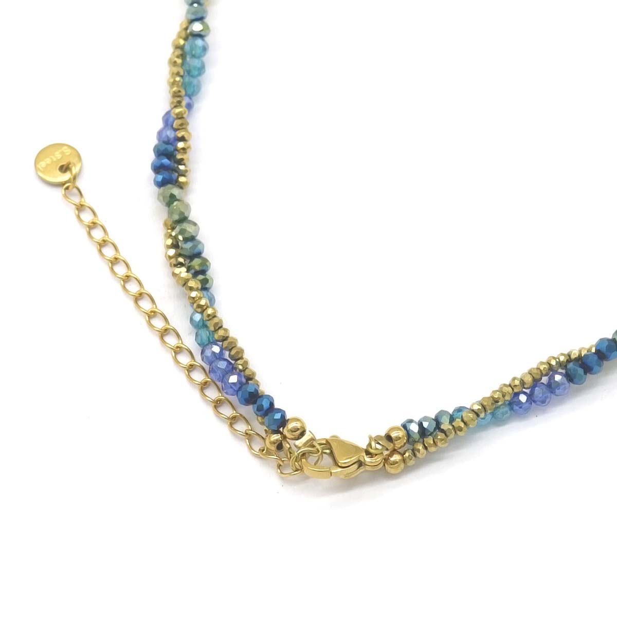 I-F4.1 N221-322 No.2 S. Steel Necklace Glassbeads  39-45cm Blue