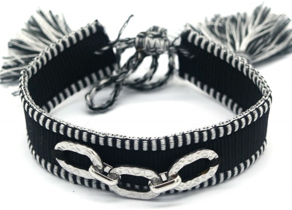 A-C6.2 B2040-005SB Woven Bracelet with S. Steel Chain  Black-Silver