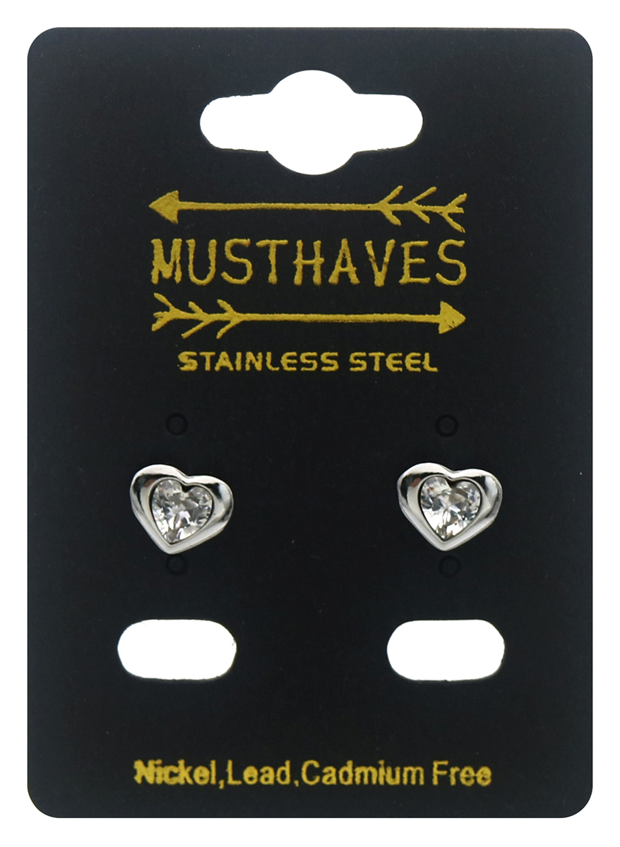 F-E20.2 E1141-005S-1 S. Steel Studs Heart Crystal 8mm