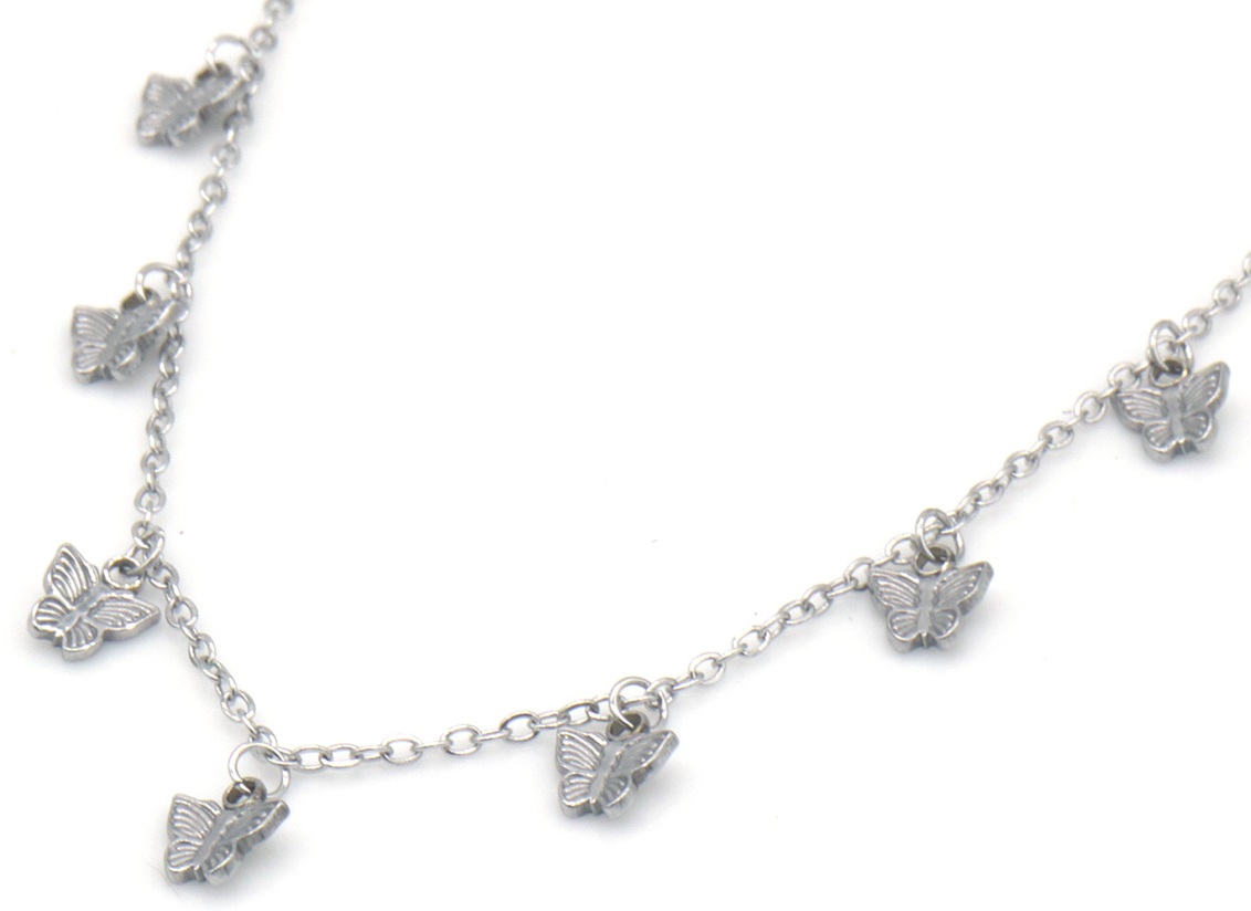 J-B8.2 N1033-001S S. Steel Necklace Butterflies 40-45cm