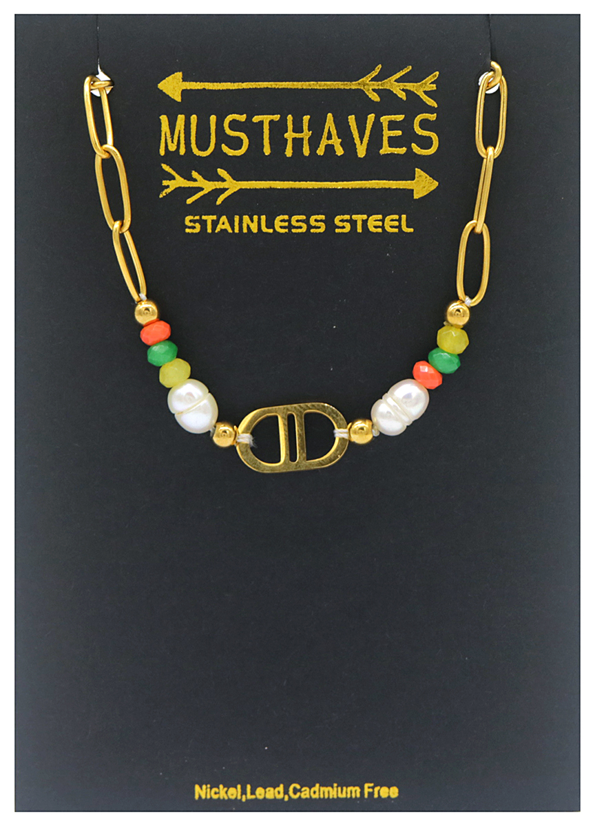 B-C6.1 B221-306 S. Steel Bracelet Freshwater Pearl Multi 16-21cm