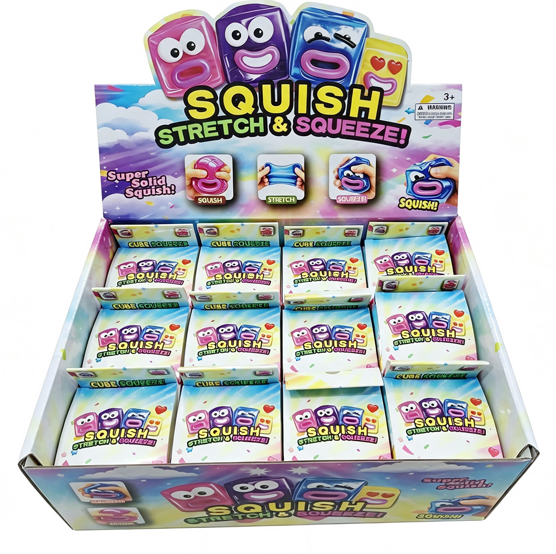 T-O8.1 TOY003-015 Sugar Squishy Cube Smiley - 12pcs
