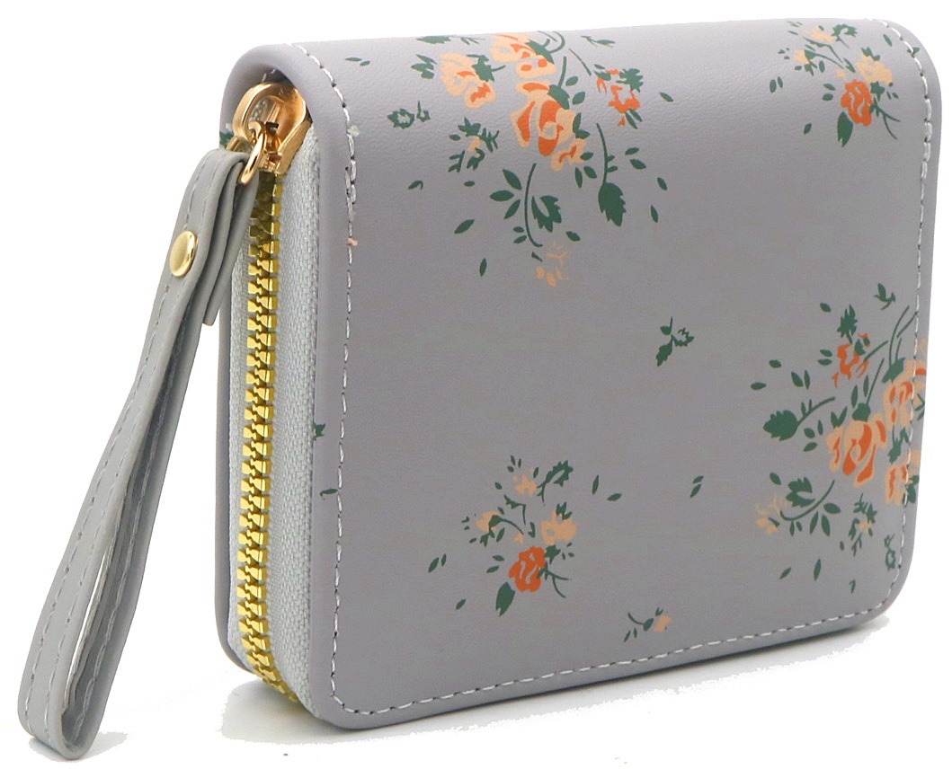 X-M7.2  WA1121-001-3 PU Wallet Flowers 11x9x2.5cm Grey