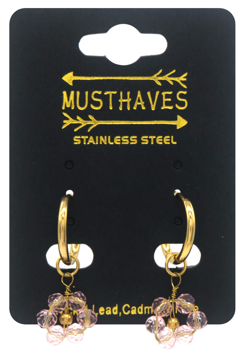 E-A6.4 E103-232-2 S. Steel Earrings Glassbeads 3x1.5cm