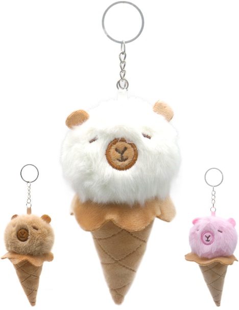 Z-A2.1 KEY1043-004 Plush Keychain 14cm - Mixed Colors - 1pc-  Capybara Icecream 