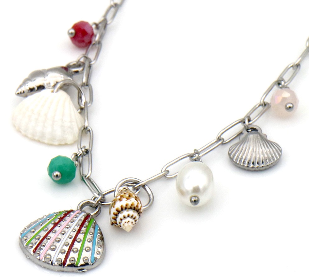 A-F16.2 N25106-028S S. Steel Necklace Shells 40-45cm