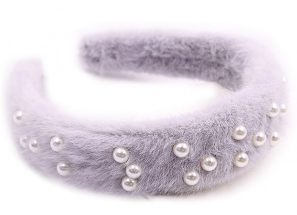 S-D4.3 H050-002 Diadem Fluffy Pearls 3cm Grey