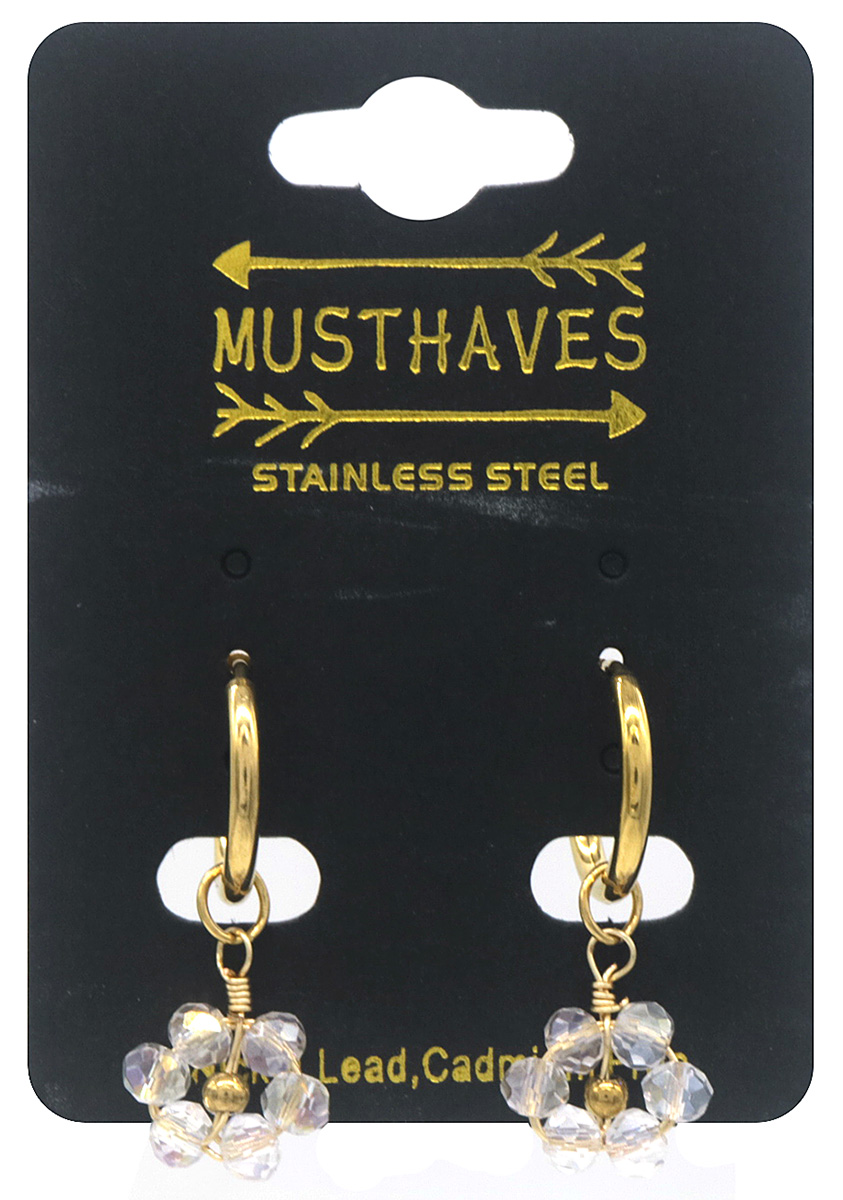 E-B4.2 E103-232-1 S. Steel Earrings Glassbeads 3x1.5cm