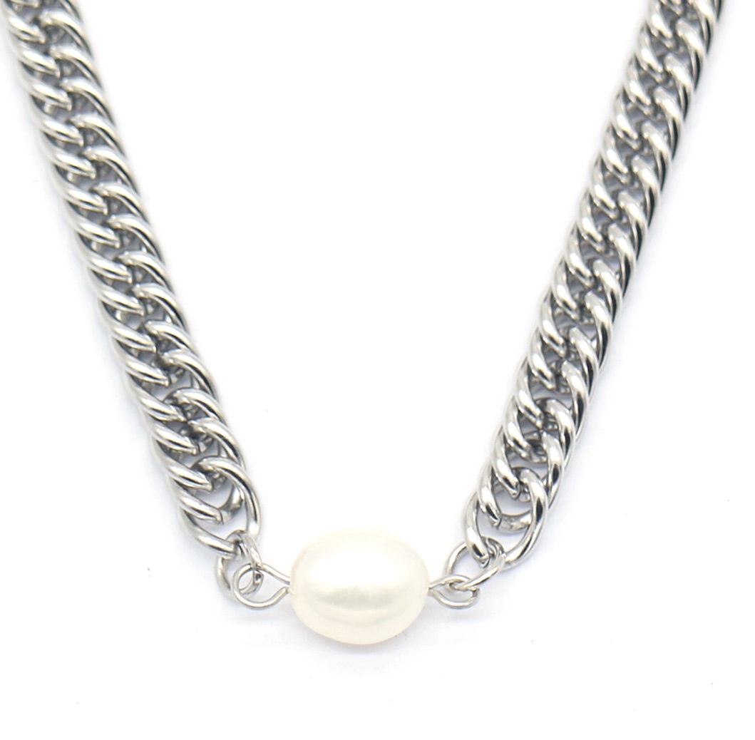 I-E2.1 N220-053S S. Steel Necklace Pearl