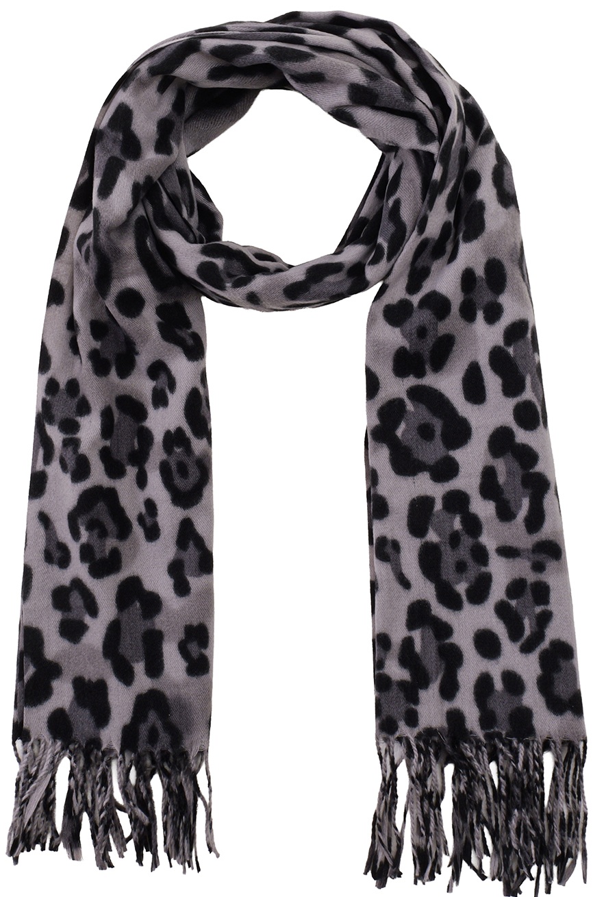 T-G8.1 SCARF405-684-2 Soft Scarf Leopard 180x70cm Grey