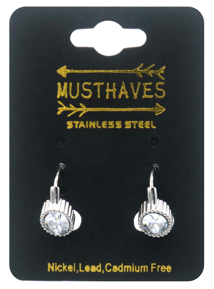 F-D18.4 E2583-060S-2 S. Steel Earrings 1.5cm Crystal White