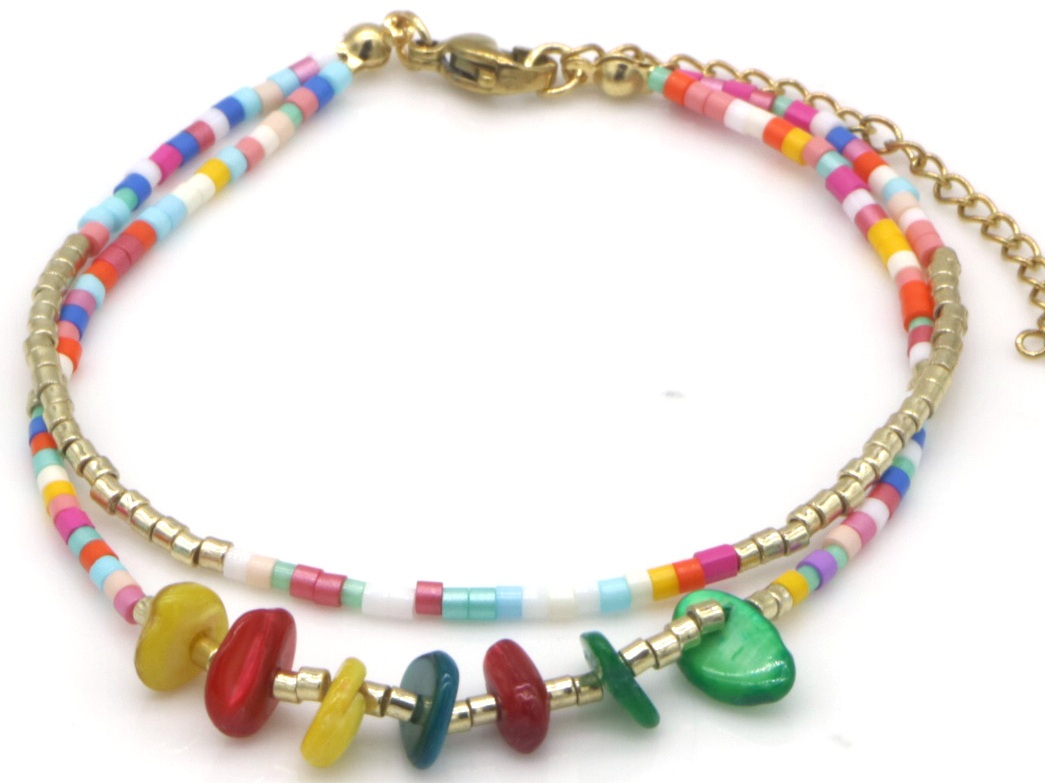 B-A20.4 B1034-002-1 Bracelet Glassbeads Layered Multi Color