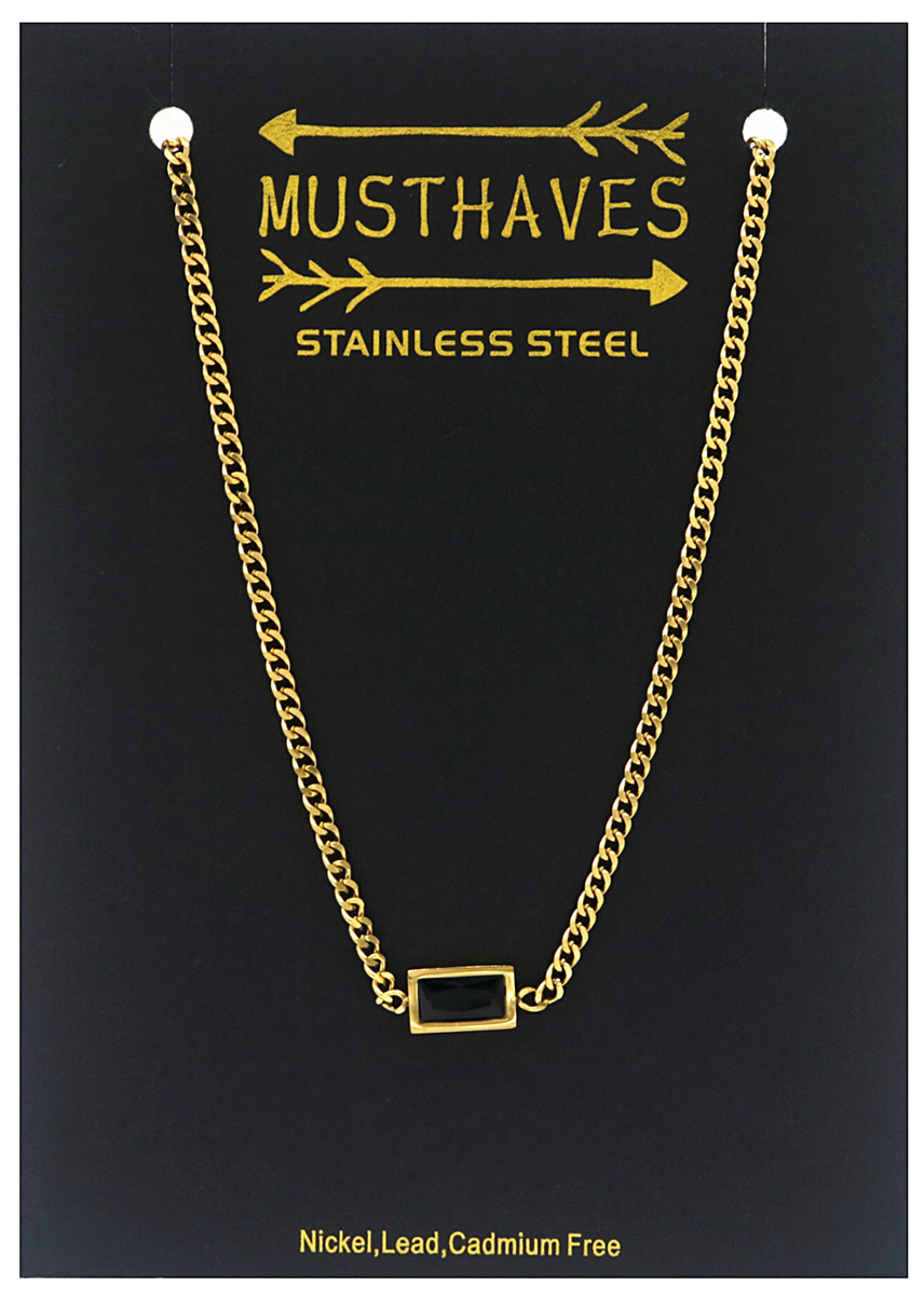 F-A21.1 N221-309G S. Steel Necklace with 12mm Rectangle CZ Black