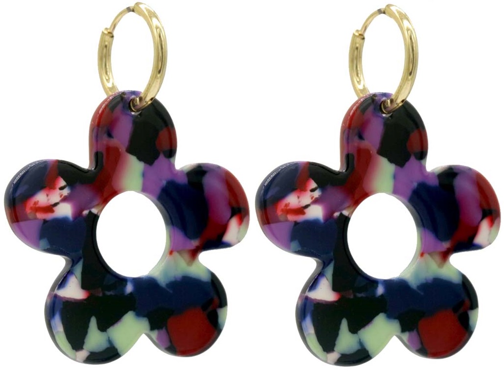 F-A6.5  E221-530 No. 7. S. Steel Earrings Flower 5cm