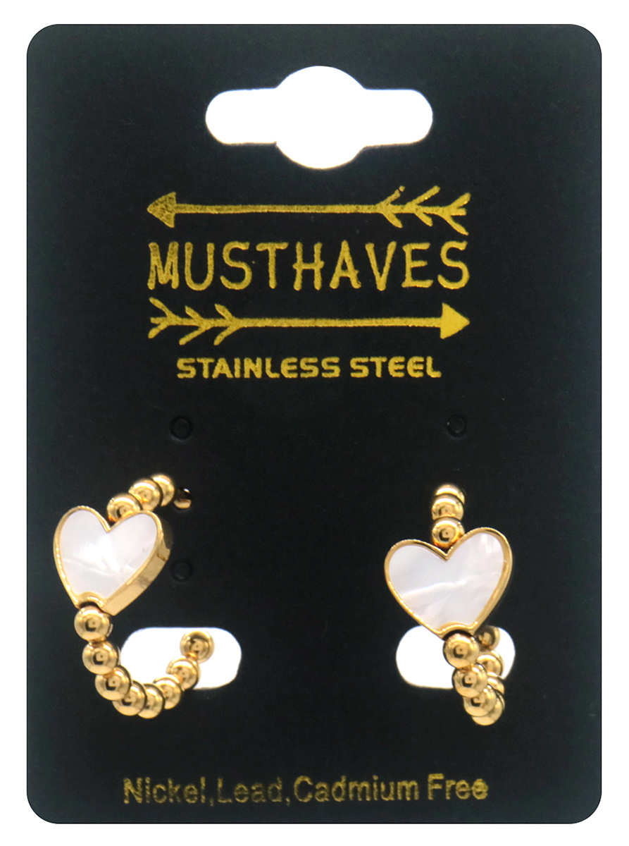 F-B2.2  E2583-059G-1 S. Steel Earrings Heart MOP 2cm