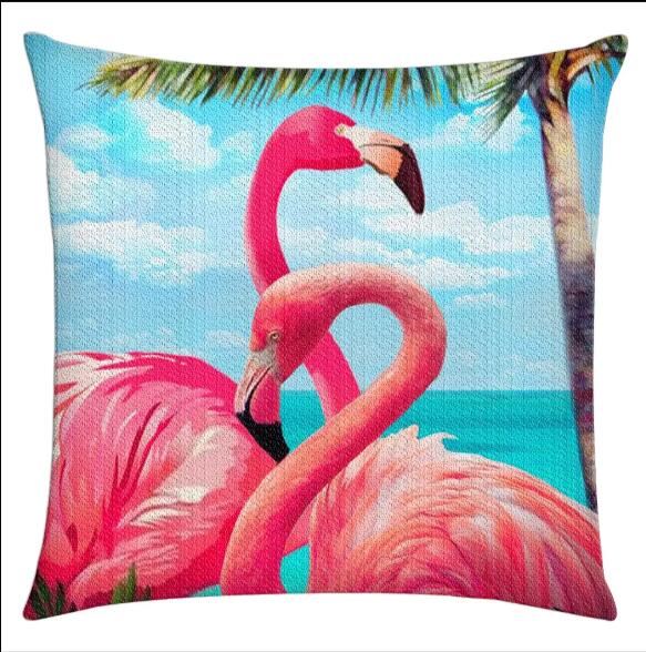 K-F7.1  ASHBZ2005 Diamond Painting Pillow 40x40cm Flamingo