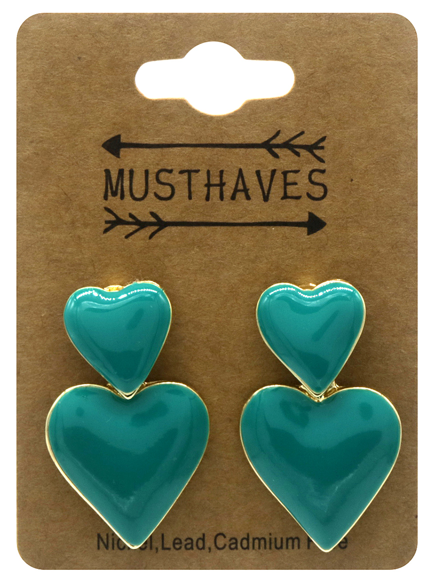 B-D3.1 E2591-080-3 Fashion Earrings Hearts 3.5cm Green