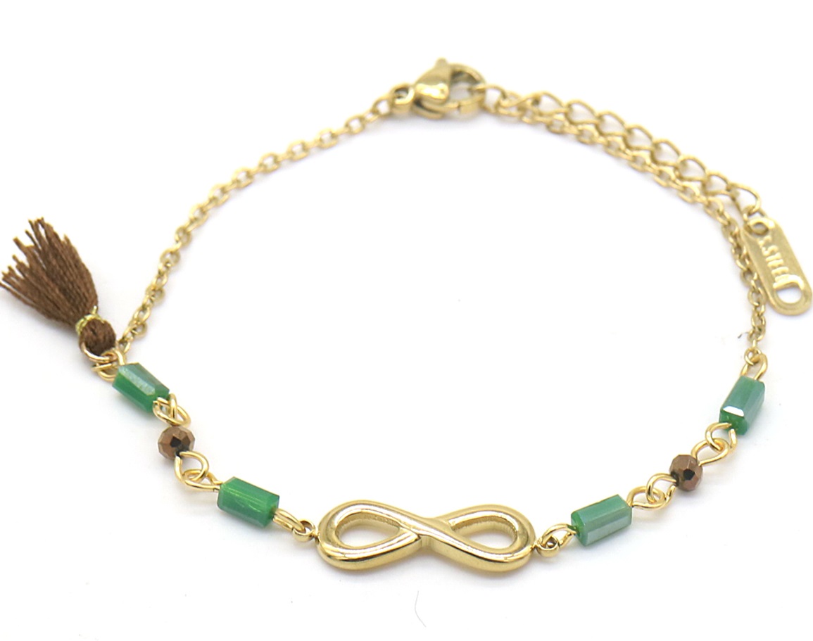G-F18.3 B010-029G S. Steel Bracelet Infinity Gold-Green