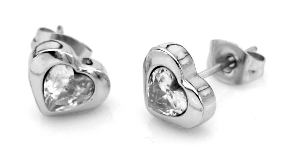 F-E20.2 E1141-005S-1 S. Steel Studs Heart Crystal 8mm