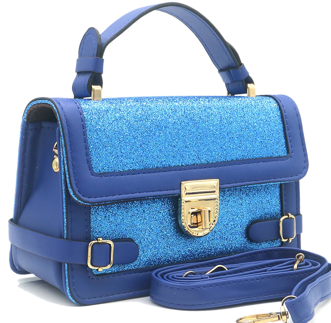 Y-B4.3 BAG1016-002-2 Pu Bag Glitters 19.5x12.5x7cm Blue