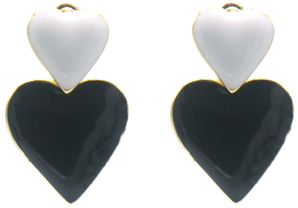 B-F16.2 E2591-080-4 Fashion Earrings Hearts 3.5cm Black-White