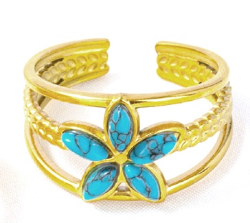 D-F17.3 R103-010G-4 S. Steel Ring Stones Flower Adjustable Blue