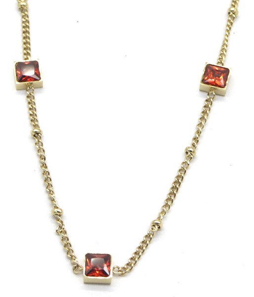 F-F23.1 N028-003G S. Steel Necklace with Cubic Zirconia Red