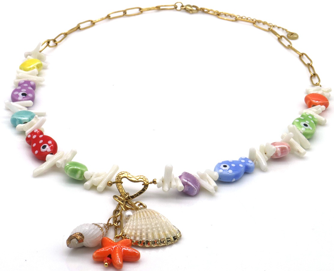 G-C10.1 N1036-014G S. Steel Necklace Shells - Fish 40-45cm
