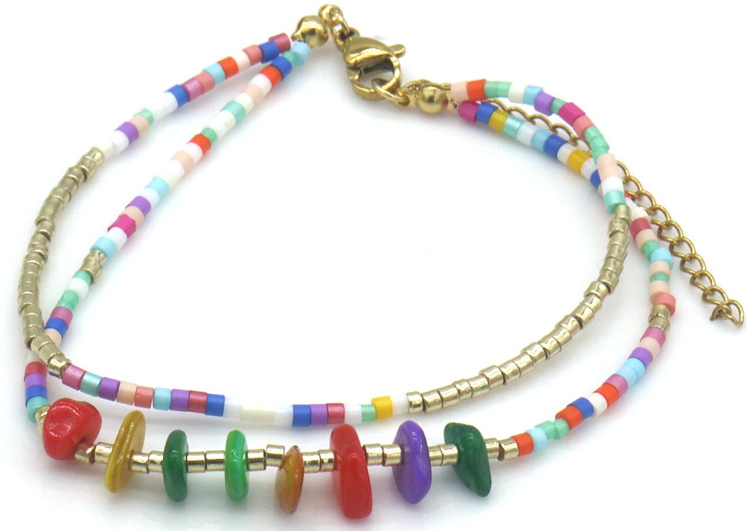 B-C14.1 ANK1034-001-1 Fashion Anklet Layered Glassbeads Multi Color