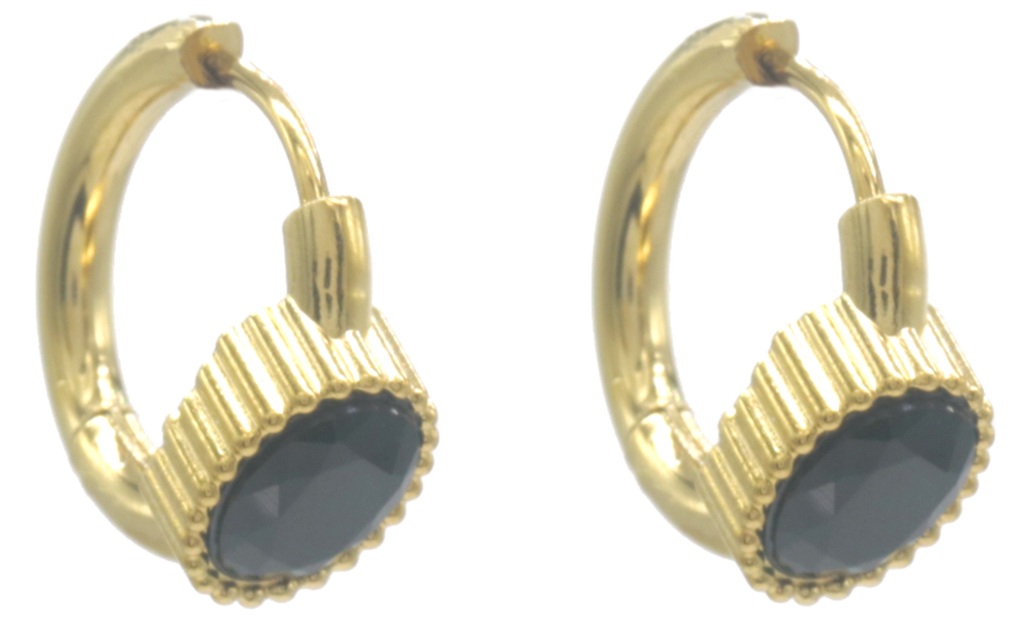 F-C3.3 E2583-060G-1 S. Steel Earrings 1.5cm Crystal Black
