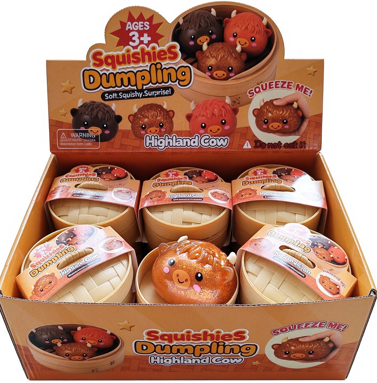 Z-D3.1 TOY2610-328 Squishy Dumpling 8.5cm Highland Cow Glitter - 12pcs