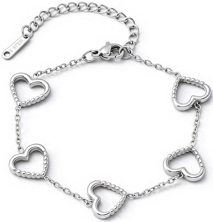 A-B17.1 B2616-045S S. Steel Bracelet Hearts 16-21cm