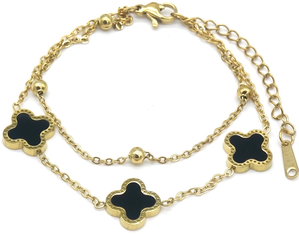 G-B19.5 B089-017G S. Steel Bracelet Clovers