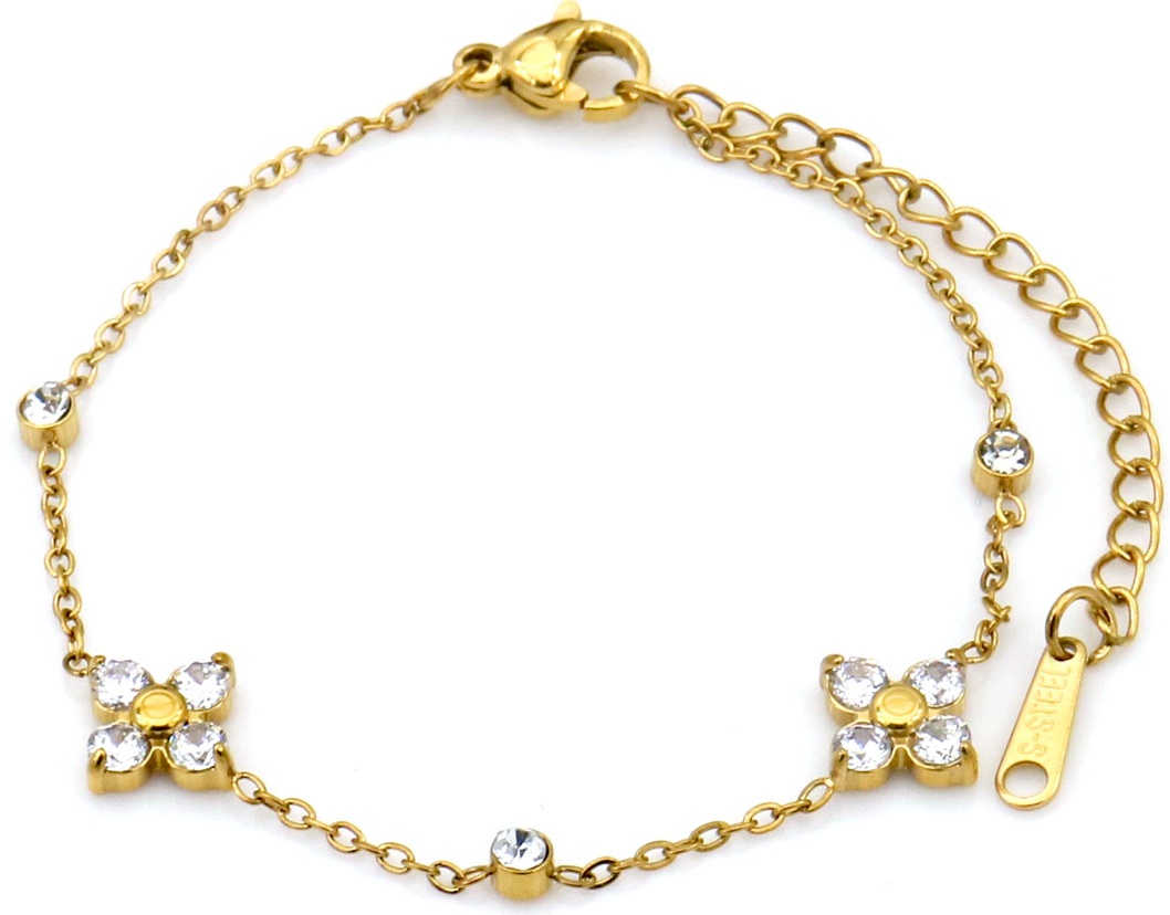 B-D8.2 B2616-070G S. Steel Bracelet Flowers Crystal 16-21cm