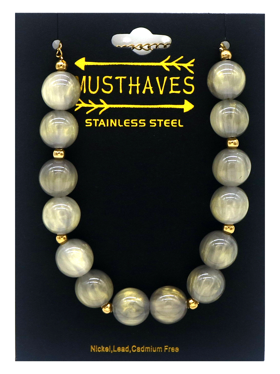 B-E3.3 B1144-004-1 S. Steel Bracelet Acrylic Beads Grey