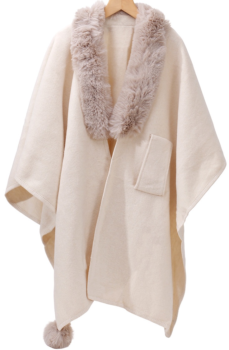Q-I2.2  SCARF1005-003-2 Luxury Poncho Faux Fur Beige Q-I2.2  SCARF1005-003-2 Luxury Poncho Faux Fur Beige