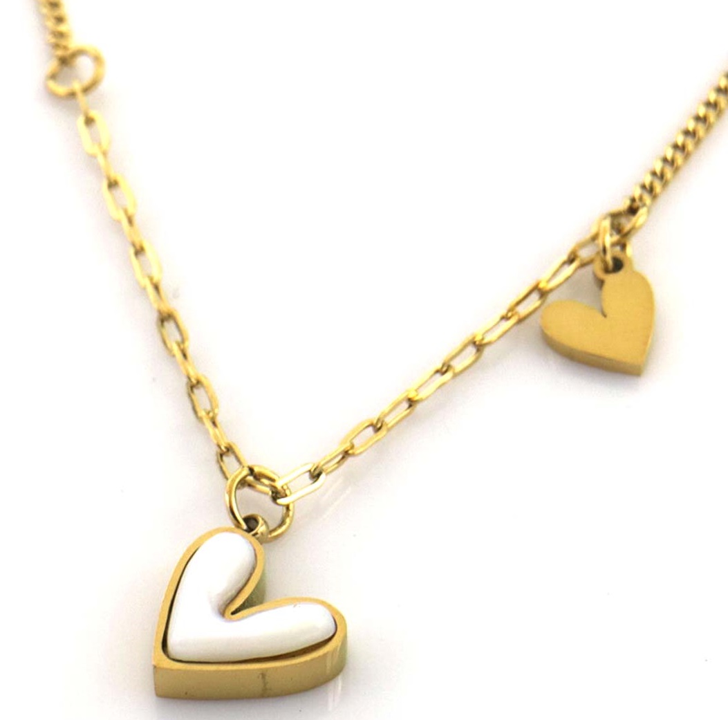 C-E21.1 N2517-011G S. Steel Necklace 6mm Heart MOP 40-45cm
