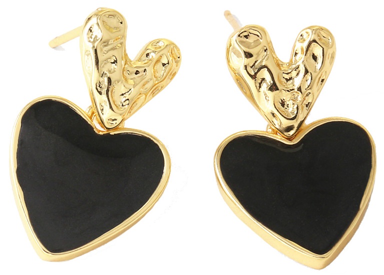 B-E19.2 E2591-077-2 Fashion Earrings Heart 2.2cm Black