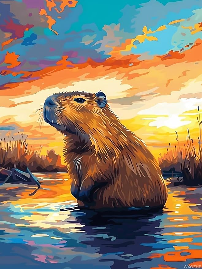 Q-A6.1  DP2545084  Diamond Painting Canvas 40x30cm - Painting 35x25cm Capybara
