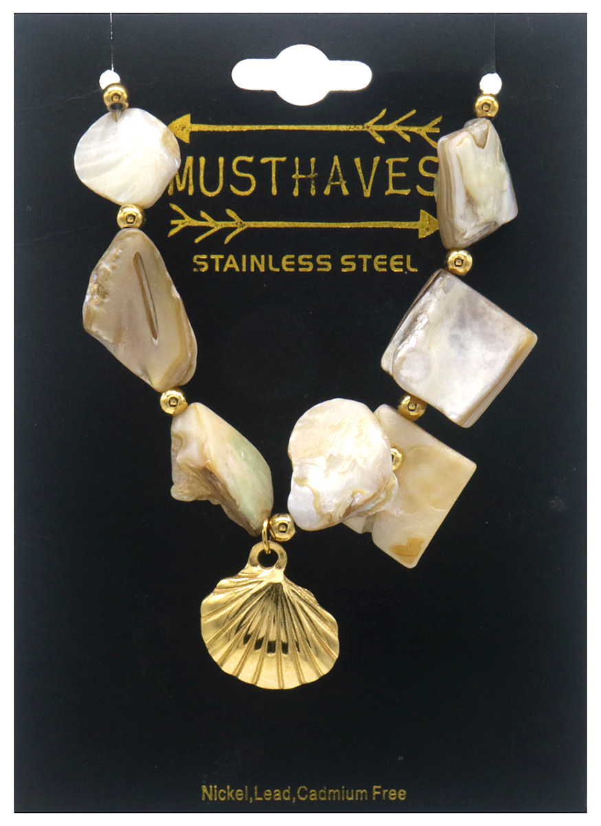 F-E15.1 B074-084G-2 S. Steel Statement Bracelet Shells 16-21cm