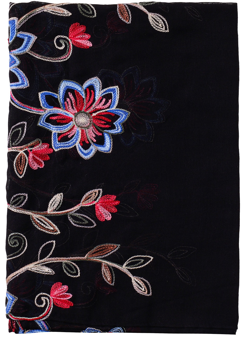 X-P1.1 SCARF1110-033-1 Scarf Embroidered Flowers 180x70cm - Black
